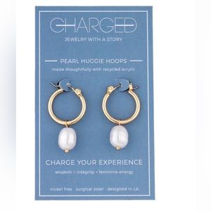 Charged Pearl Huggie Hoop Earrings